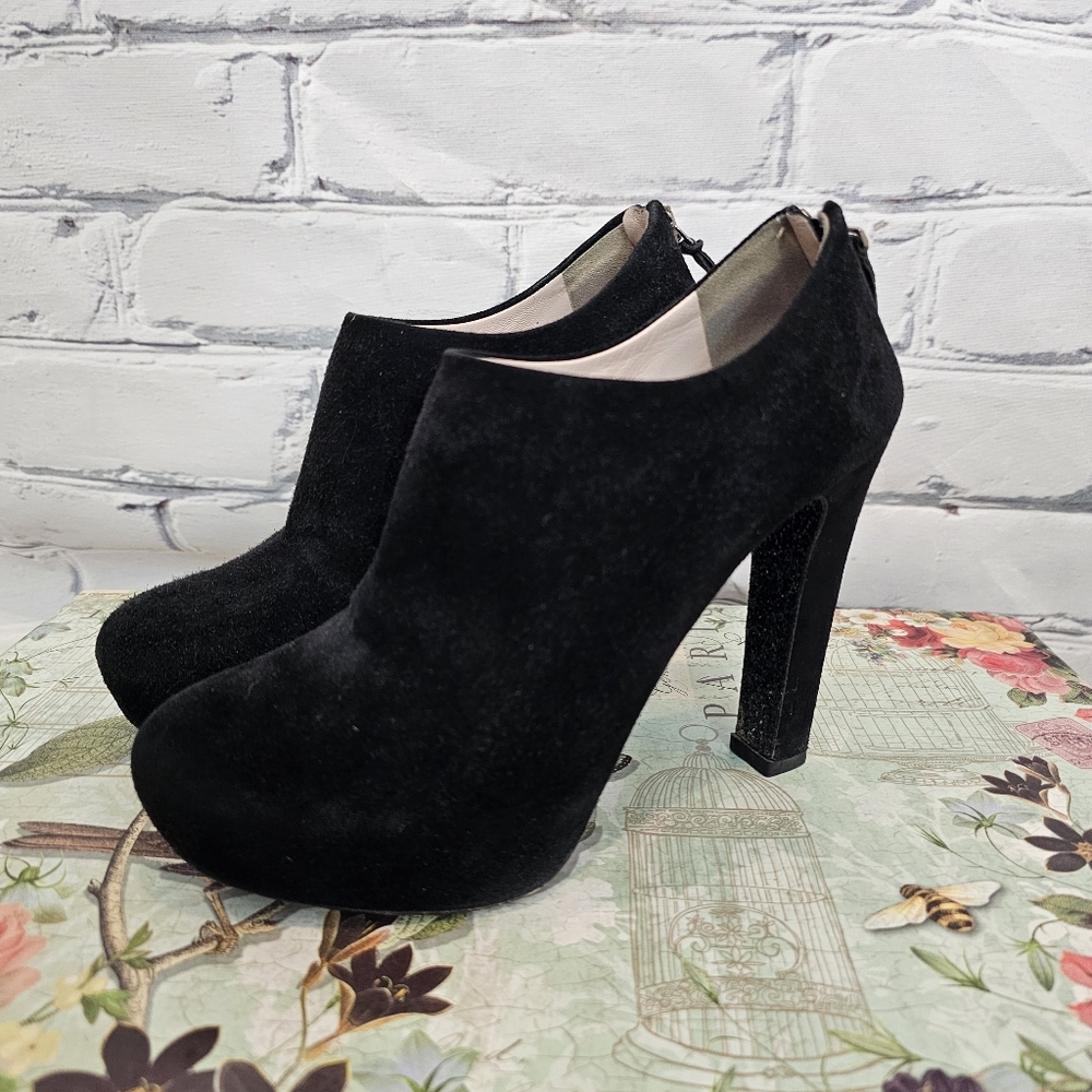 Miu Miu Black Suede Glitter Sole Platform Booties